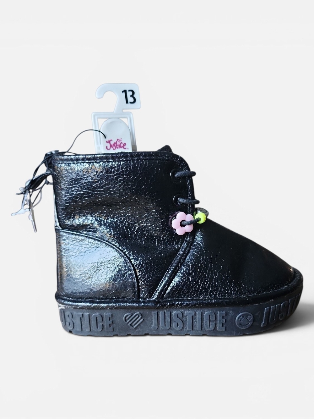 NWT Justice Girls Boots Size 13 Black Faux Fur Lined Beaded Detail School Casual
